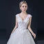 Affordable Ivory Wedding Dresses 2018 A-Line / Princess V-Neck Sleeveless Backless Appliques Lace Beading Ruffle Floor-Length / Long