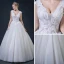 Affordable Ivory Wedding Dresses 2018 A-Line / Princess V-Neck Sleeveless Backless Appliques Lace Beading Ruffle Floor-Length / Long