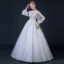 Abordable Blanche Transparentes Robe De Mariée 2018 Robe Boule V-Cou Manches Longues Dos Nu Appliques En Dentelle Faux Diamant Perlage Volants Longue