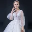 Abordable Blanche Transparentes Robe De Mariée 2018 Robe Boule V-Cou Manches Longues Dos Nu Appliques En Dentelle Faux Diamant Perlage Volants Longue
