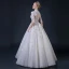 Illusion Champagne Pierced Wedding Dresses 2018 A-Line / Princess High Neck 1/2 Sleeves Appliques Lace Ruffle Floor-Length / Long