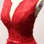 Chic / Beautiful Red Evening Dresses  2017 A-Line / Princess Amazing / Unique V-Neck Sleeveless Beading Lace Crystal Pearl Bow Sash Floor-Length / Long Ruffle Backless Formal Dresses