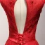 Chic / Beautiful Red Evening Dresses  2017 A-Line / Princess Amazing / Unique V-Neck Sleeveless Beading Lace Crystal Pearl Bow Sash Floor-Length / Long Ruffle Backless Formal Dresses