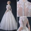 Illusion Champagne Pierced Wedding Dresses 2018 A-Line / Princess High Neck 1/2 Sleeves Appliques Lace Ruffle Floor-Length / Long
