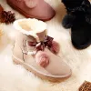 Modern / Fashion Snow Boots 2017 Khaki Leather Ankle Suede Lace-up Bow Casual Winter Flat Womens Boots
