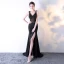 Sexy Noire Transparentes Robe De Soirée 2018 Trompette / Sirène V-Cou Sans Manches Perlage Faux Diamant Train De Balayage Fendue devant Robe De Ceremonie