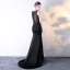 Sexy Noire Transparentes Robe De Soirée 2018 Trompette / Sirène V-Cou Sans Manches Perlage Faux Diamant Train De Balayage Fendue devant Robe De Ceremonie