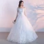 Affordable Modest / Simple Outdoor / Garden Wedding Dresses 2017 Lace Appliques Backless 3/4 Sleeve Off-The-Shoulder Floor-Length / Long White Ball Gown