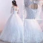 Affordable Modest / Simple Outdoor / Garden Wedding Dresses 2017 Lace Appliques Backless 3/4 Sleeve Off-The-Shoulder Floor-Length / Long White Ball Gown