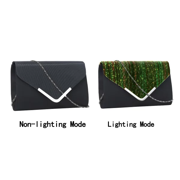 Eye-catching Illuminated Black LED Glitter Clutch Bags 2021 Christmas Rave Club Evening Party