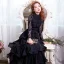 Chic / Belle Noir Robe De Soirée 2017 Princesse Dentelle Volants en Cascade Encolure Dégagée Manches Longues Train De Balayage Robe De Ceremonie