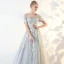 Chic / Beautiful Sage Green Prom Dresses 2018 A-Line / Princess Lace Flower Off-The-Shoulder Backless Short Sleeve Floor-Length / Long Formal Dresses