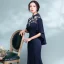 Elegant Navy Blue Evening Dresses  2018 Trumpet / Mermaid Lace Flower Pierced High Neck Short Sleeve Court Train Formal Dresses