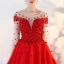 Schöne Rot Ballkleider 2018 Ballkleid Mit Spitze Applikationen Pailletten Rundhalsausschnitt Rückenfreies Lange Ärmel Lange Festliche Kleider