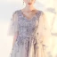 Chic / Beautiful Lavender Prom Dresses 2018 A-Line / Princess Lace Appliques V-Neck 1/2 Sleeves Floor-Length / Long Formal Dresses
