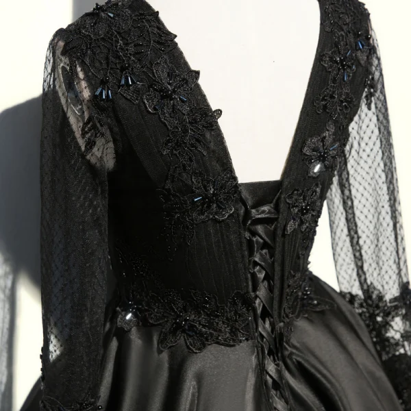 Chic / Belle Noir Robe De Cocktail 2017 Princesse En Dentelle Cristal Perlage V-Cou Dos Nu Asymétrique Robe De Ceremonie