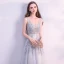 Chic / Belle Gris Robe De Soirée 2018 Princesse Dentelle Fleur Perle Paillettes Ceinture U-Cou Sans Manches Dos Nu Longue Robe De Ceremonie