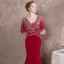 Lyx Burgundy Aftonklänningar 2018 Trumpet / Sjöjungfru Beading Kristall Rhinestone V-Hals Halterneck Korta ärm Domstol Tåg Formella Klänningar