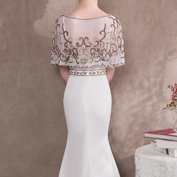 Elegant Ivory Evening Dresses  2018 Trumpet / Mermaid Beading Scoop Neck Sleeveless Court Train Formal Dresses