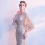 Sexy Gold Evening Dresses  2018 Trumpet / Mermaid Sequins Crystal Pierced Scoop Neck 1/2 Sleeves Floor-Length / Long Formal Dresses