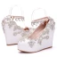 Mode Vita Casual Damskor 2018 Rhinestone Ankelband 10 cm Kilklackar Platåskor Pande Zote Toe