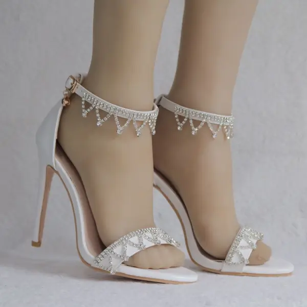 Moderne / Mode Blanche Soirée Sandales Femme 2018 Faux Diamant Bride Cheville 11 cm Talons Aiguilles Peep Toes / Bout Ouvert Sandales