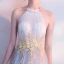 Chic / Beautiful Grey Evening Dresses  2018 A-Line / Princess Appliques Halter Backless Sleeveless Floor-Length / Long Formal Dresses