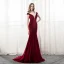 Chic / Beautiful Burgundy Evening Dresses  2018 Trumpet / Mermaid V-Neck Backless Court Train Formal Dresses