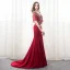 Lyx Burgundy Aftonklänningar 2018 Trumpet / Sjöjungfru Beading Kristall Rhinestone V-Hals Halterneck 1/2 ärm Domstol Tåg Formella Klänningar