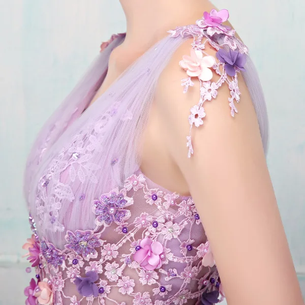 Elegant Prom Dresses 2018 Ball Gown Appliques Pearl V-Neck Backless Sleeveless Court Train Formal Dresses