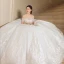 Chic / Beautiful Wedding Dresses 2018 Ball Gown Lace Appliques Embroidered Off-The-Shoulder Backless Short Sleeve Chapel Train Wedding