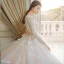 Chic / Beautiful Champagne Wedding Dresses 2018 Ball Gown Appliques Bow Scoop Neck Long Sleeve Royal Train Wedding