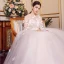 Chic / Beautiful Champagne Wedding Dresses 2018 Ball Gown Butterfly Scoop Neck Backless 1/2 Sleeves Royal Train Wedding