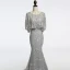 Chic / Beautiful Grey Evening Dresses  2018 Trumpet / Mermaid Beading Scoop Neck 1/2 Sleeves Sweep Train Formal Dresses