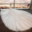 Chic / Belle Blanche Robe De Mariée 2018 Robe Boule En Dentelle Appliques Col Haut Dos Nu 1/2 Manches Cathedral Train Mariage