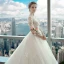 Chic / Beautiful White Wedding Dresses 2018 Ball Gown Lace Appliques Pearl Scoop Neck Backless 1/2 Sleeves Royal Train Wedding