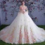 Chic / Belle Multi-Couleurs Robe De Mariée 2018 Robe Boule Appliques Cristal De l'épaule Dos Nu Sans Manches Royal Train Mariage