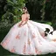 Chic / Belle Blanche Robe De Mariée 2018 Robe Boule Appliques Perle Rose Fleur Cristal Perle Paillettes De l'épaule Dos Nu Sans Manches Cathedral Train Mariage