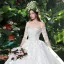 Chic / Beautiful White Wedding Dresses 2018 Ball Gown Lace Appliques Pearl Off-The-Shoulder Backless Short Sleeve Cathedral Train Wedding