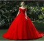 Chic / Belle Rouge Robe De Mariée 2018 Robe Boule Appliques Perlage Faux Diamant V-Cou Dos Nu Sans Manches Royal Train Mariage