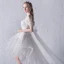 Chic / Beautiful White Beach Wedding Dresses 2018 Ball Gown Lace Appliques Bow Off-The-Shoulder Backless Sleeveless Asymmetrical Wedding