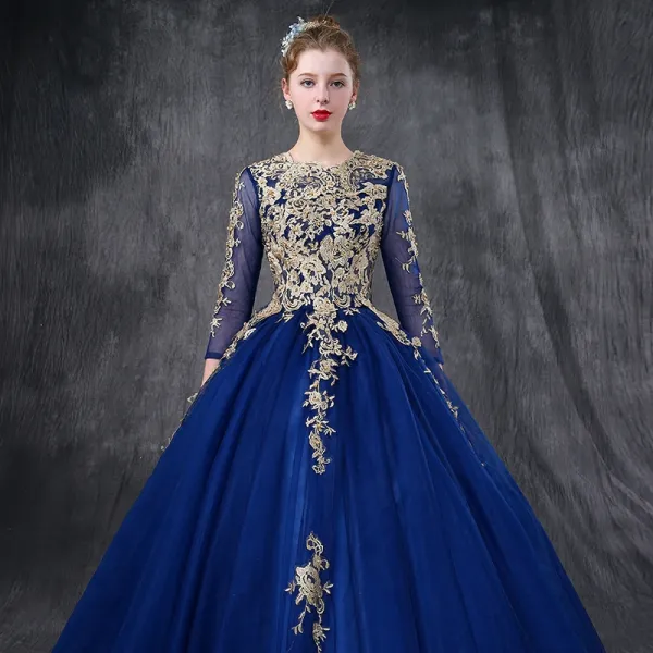 Chic / Beautiful Royal Blue Prom Dresses 2018 Ball Gown Lace Appliques ...
