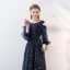 Chic / Belle Bleu Marine Robe De Soirée 2018 Princesse Dentelle Appliques Perlage Paillettes Encolure Dégagée Dos Nu Bustier 3/4 Manches Longue Robe De Ceremonie