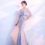 Chic / Belle Gris Robe De Soirée 2018 Trompette / Sirène En Dentelle Fleur De l'épaule Dos Nu 1/2 Manches Longue Robe De Ceremonie