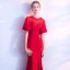 Chic / Beautiful Red Evening Dresses  2018 Trumpet / Mermaid Lace Appliques Sequins Scoop Neck 1/2 Sleeves Floor-Length / Long Formal Dresses