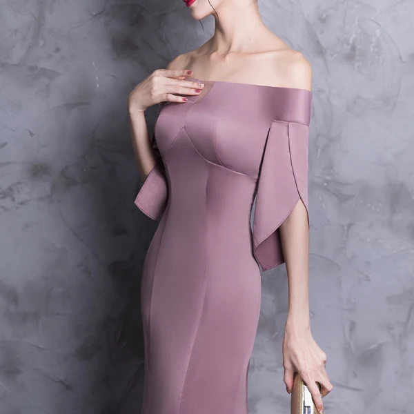 Chic / Belle Robe De Soirée 2018 Trompette / Sirène De l'épaule Dos Nu 1/2 Manches Train De Balayage Robe De Ceremonie
