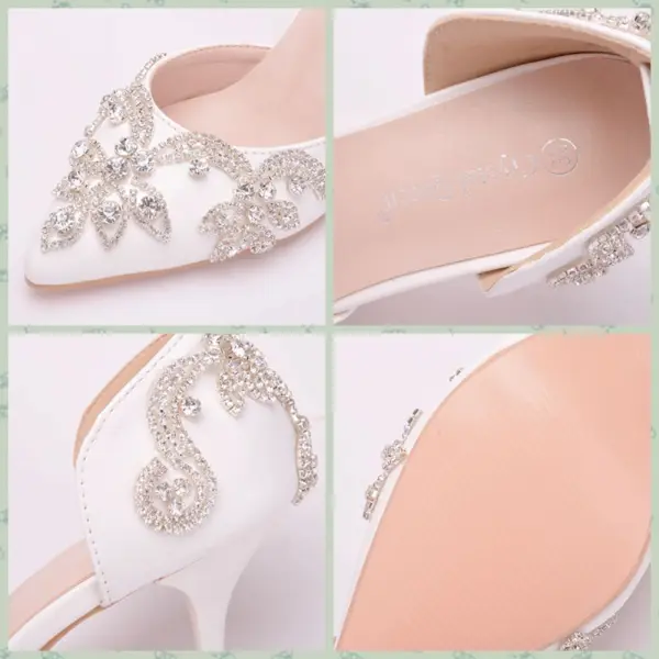 Schöne Weiß Brautschuhe 2018 Strass 8 cm Stilettos Spitzschuh Hochzeit Hochhackige