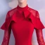 Chic / Beautiful Red Evening Dresses  2018 Empire Lace Flower High Neck Long Sleeve Floor-Length / Long Formal Dresses