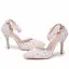 Charmant Weiß Brautschuhe 2018 Spitze Knöchelriemen Strass 9 cm Stilettos Spitzschuh Hochzeit Hochhackige
