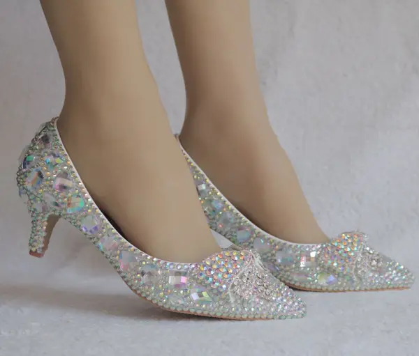 Sparkly Sølv Brudesko 2018 Krystall Rhinestone 5 cm Stiletthæler Spisse Bryllup Pumps